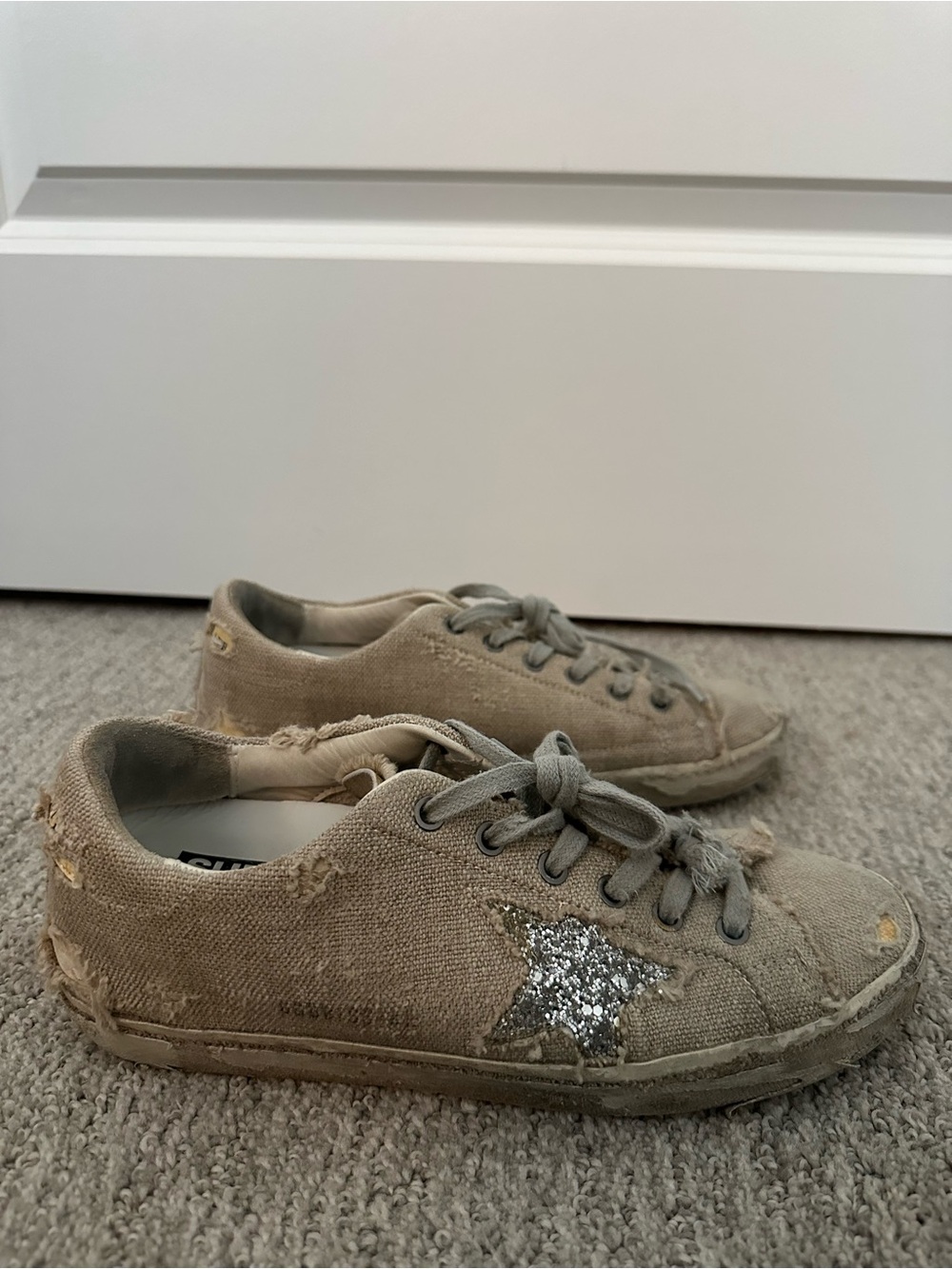 Golden Goose Linen Sneakers with Silver Glitter Star - Picture 2 of 10